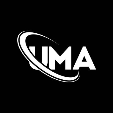 UMA logosu. UMA mektubu. UMA mektup logosu tasarımı. Çember ve büyük harfli monogram logosuna bağlı UMA logosu. Teknoloji, iş ve emlak markası için UMA tipografisi.