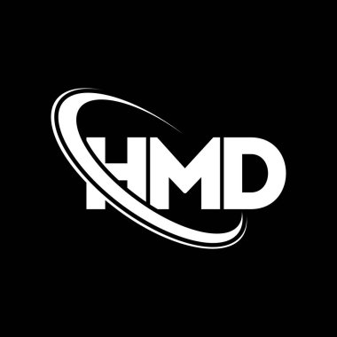HMD logosu. HMD mektubu. HMD harf logosu tasarımı. Çember ve büyük harfli monogram logosuna bağlı HMD logosunun baş harfleri. Teknoloji, iş ve emlak markası için HMD tipografisi.