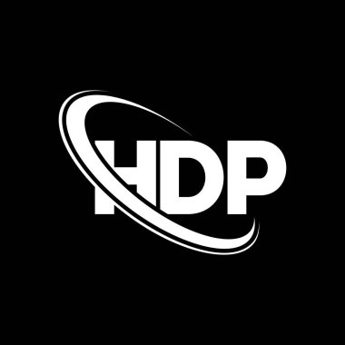 HDP logosu. HDP mektubu. HDP mektup logosu tasarımı. Halka ve büyük harfli monograma bağlı HDP logosunun baş harfleri. HDP teknoloji, iş ve emlak markası tipografisi.
