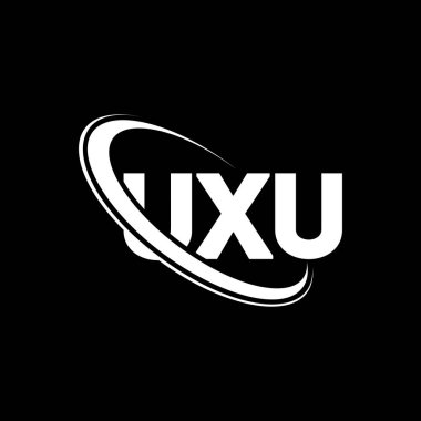 UXU logosu. UXU mektubu. UXU harf logosu tasarımı. Çember ve büyük harfli monogram logosuna bağlı UXU logosu. Teknoloji, iş ve emlak markası için UXU tipografisi.