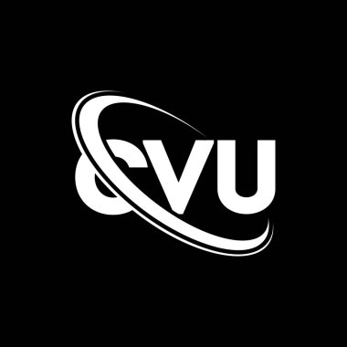 CVU logosu. CVU mektubu. CVU harf logosu tasarımı. Çember ve büyük harfli monogram logosuna bağlı CVU logosu. Teknoloji, iş ve emlak markası için CVU tipografisi.