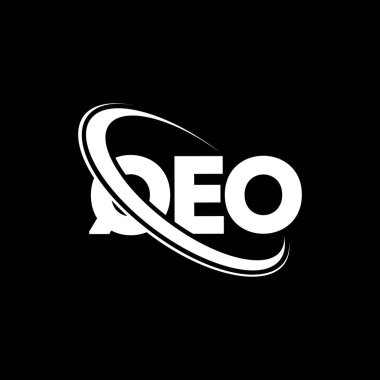 QEO logosu. QEO mektubu. QEO harf logosu tasarımı. Çember ve büyük harfli monogram logosuna bağlı baş harfler QEO logosu. Teknoloji, iş ve emlak markası için QEO tipografisi.