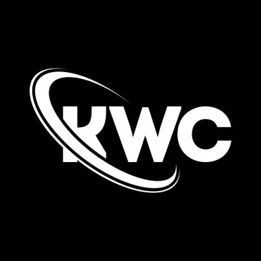 KWC logosu. KWC mektubu. KWC harf logosu tasarımı. Çember ve büyük harfli monogram logosuna bağlı KWC logosunun baş harfleri. Teknoloji, iş ve emlak markası için KWC tipografisi.