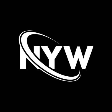 NYW logosu. NYW mektubu. NYW mektup logosu tasarımı. Çember ve büyük harfli monogram logosuna bağlı baş harfler NYW logosu. NYW teknoloji, iş ve emlak markası tipografisi.