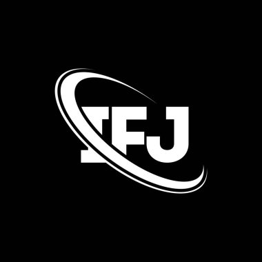 IFJ logosu. IFJ mektubu. IFJ mektup logosu tasarımı. Daireye ve büyük harfli monogram logosuna bağlı ilk IFJ logosu. Teknoloji, iş ve emlak markası için IFJ tipografisi.
