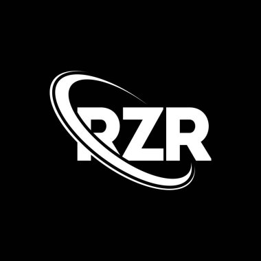 RZR logosu. RZR harfi. RZR harf logosu tasarımı. Çember ve büyük harfli monogram logosuna bağlı RZR logosu. Teknoloji, iş ve emlak markası için RZR tipografisi.