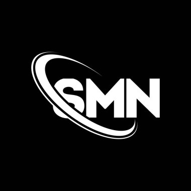 SMN logosu. SMN mektubu. SMN harf logosu tasarımı. Çember ve büyük harfli monogram logosuna bağlı ilk SMN logosu. Teknoloji, iş ve emlak markası için SMN tipografisi.