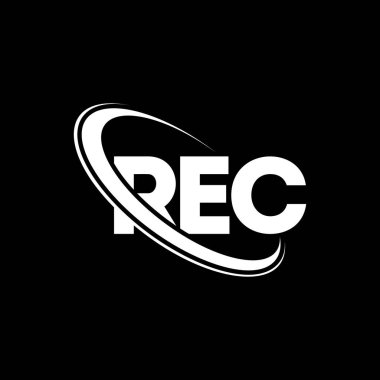 REC logosu. REC mektubu. REC harf logosu tasarımı. Çember ve büyük harfli monogram logosuna bağlı olan REC logosu. Teknoloji, iş ve emlak markası için REC tipografisi.