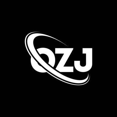 OZJ logosu. OZJ mektubu. OZJ harf logosu tasarımı. Çember ve büyük harfli monogram logosuna bağlı baş harfler OZJ logosu. Teknoloji, iş ve emlak markası için OZJ tipografisi.