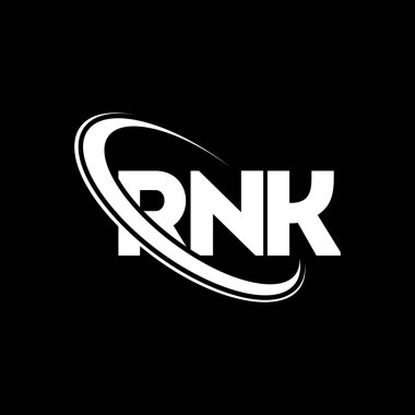 RNK logosu. RNK mektubu. RNK harf logosu tasarımı. Çember ve büyük harfli monogram logosuna bağlı RNK logosu. Teknoloji, iş ve emlak markası için RNK tipografisi.