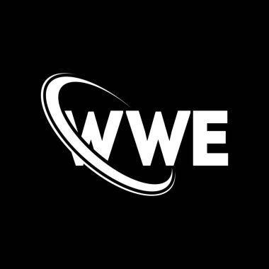 WWE logosu. WWE mektubu. WWE mektup logosu tasarımı. Çember ve büyük harfli monogram logosuna bağlı WWE logosu. WWE teknoloji, iş ve emlak markası tipografisi.