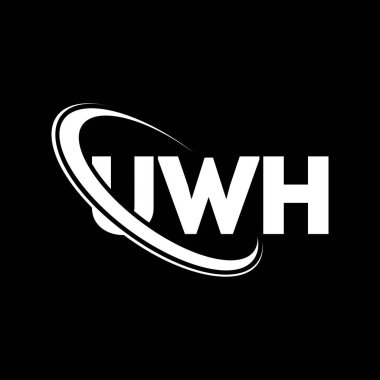 UWH logosu. UWH mektubu. UWH harf logosu tasarımı. Çember ve büyük harfli monogram logosuna bağlı UWH logosu. Teknoloji, iş ve emlak markası için UWH tipografisi.