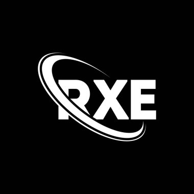 RXE logosu. RXE harfi. RXE harf logosu tasarımı. Çember ve büyük harfli monogram logosuna bağlı RXE logosu. Teknoloji, iş ve emlak markası için RXE tipografisi.