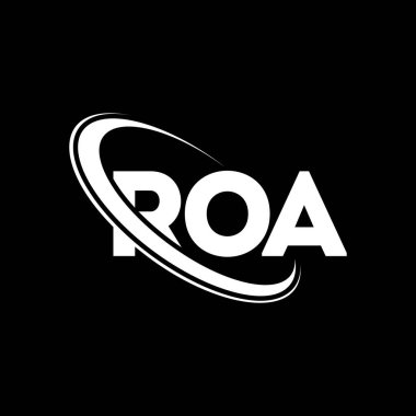 ROA logosu. ROA mektubu. ROA mektup logosu tasarımı. Çember ve büyük harfli monogram logosuyla birleştirilmiş ROA logosu. ROA teknoloji, iş ve emlak markası tipografisi.