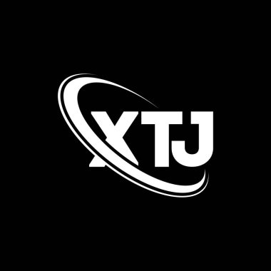 XTJ logosu. XTJ mektubu. XTJ harf logosu tasarımı. Çember ve büyük harfli monogram logosuna bağlı XTJ logosu. Teknoloji, iş ve emlak markası için XTJ tipografisi.