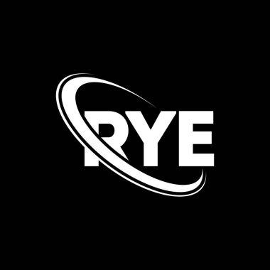 RYE logosu. RYE mektubu. RYE mektup logosu tasarımı. Çember ve büyük harfli monogram logosuna bağlı RYE logosu. Teknoloji, iş ve emlak markası için RYE tipografisi.