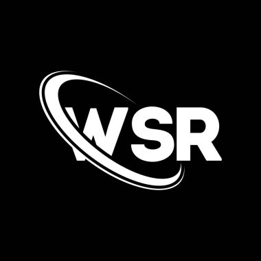 WSR logosu. WSR mektubu. WSR harf logosu tasarımı. Çember ve büyük harfli monogram logosuna bağlı WSR logosu. Teknoloji, iş ve emlak markası için WSR tipografisi.