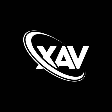 XAV logosu. XAV harfi. XAV harf logosu tasarımı. Çember ve büyük harfli monogram logosuyla birleştirilmiş XAV logosu. Teknoloji, iş ve emlak markası için XAV tipografisi.