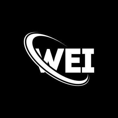 Wei logosu. WEI mektubu. WEI harf logosu tasarımı. Çember ve büyük harfli monogram logosuna bağlı baş harfler WEI logosu. Teknoloji, iş ve emlak markası için WEI tipografisi.