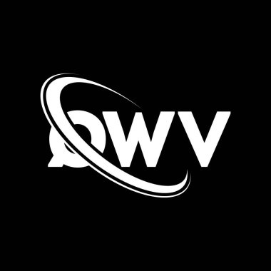 QWV logosu. QWV mektubu. QWV harf logosu tasarımı. Çember ve büyük harfli monogram logosuna bağlı QWV logosu. Teknoloji, iş ve emlak markası için QWV tipografisi.