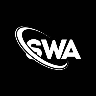 SWA logosu. SWA mektubu. SWA mektup logosu tasarımı. Çember ve büyük harfli monogram logosuna bağlı SWA logosu. Teknoloji, iş ve emlak markası için SWA tipografisi.