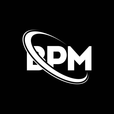 BPM logosu. SPM mektubu. BPM mektup logosu tasarımı. Çember ve büyük harfli monogram logosuna bağlı BPM logosu. Teknoloji, iş ve emlak markası için BPM tipografisi.