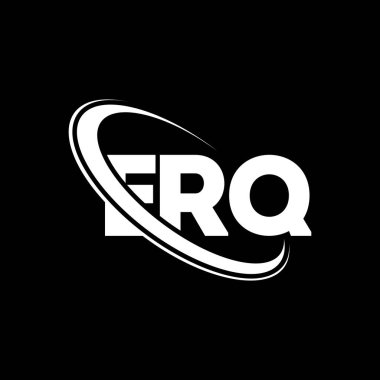 ERQ logosu. ERQ mektubu. ERQ harf logosu tasarımı. Çember ve büyük harfli monogram logosuna bağlı ERQ logosu. Teknoloji, iş ve emlak markası için ERQ tipografisi.