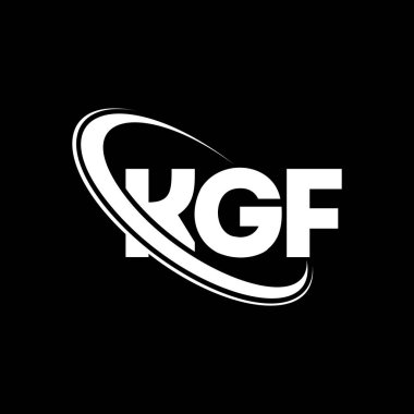 KGF logosu. KGF mektubu. KGF mektup logosu tasarımı. Çember ve büyük harfli monogram logosuna bağlı KGF logosu. Teknoloji, iş ve emlak markası için KGF tipografisi.