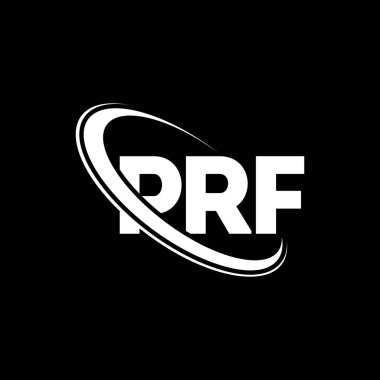 PRF logosu. PRF mektubu. PRF mektup logosu tasarımı. Çember ve büyük harfli monogram logosuyla birleştirilmiş PRF logosu. Teknoloji, iş ve emlak markası için PRF tipografisi.