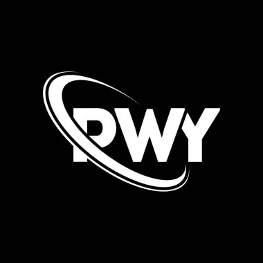 PWY logosu. PWY mektubu. PWY harf logosu tasarımı. Çember ve büyük harfli monogram logosuyla birleştirilmiş PWY logosu. Teknoloji, iş ve emlak markası için PWY tipografisi.