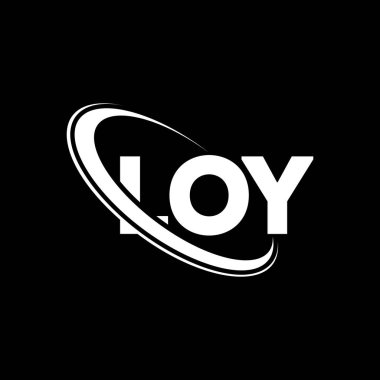 LOY logosu. Çok komik. LOY harfli logo tasarımı. Çember ve büyük harfli monogram logosuna bağlı logo. Teknoloji, iş ve emlak markası için LOY tipografisi.