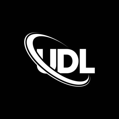 UDL logosu. UDL harfi. UDL harf logosu tasarımı. Çember ve büyük harfli monogram logosuna bağlı ilk UDL logosu. Teknoloji, iş ve emlak markası için UDL tipografisi.