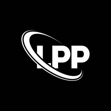 LPP logosu. LPP mektubu. LPP harf logosu tasarımı. Çember ve büyük harfli monogram logosuna bağlı ilk LPP logosu. Teknoloji, iş ve emlak markası için LPP tipografisi.