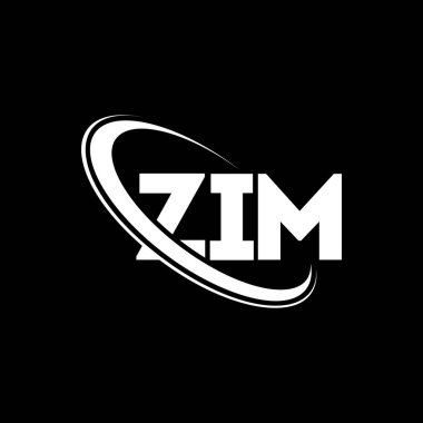 ZIM logosu. ZIM mektubu. ZIM harfli logo tasarımı. Çember ve büyük harfli monogram logosuna bağlı baş harfler ZIM logosu. Teknoloji, iş ve emlak markası için ZIM tipografisi.