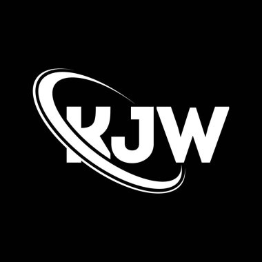 KJW logosu. KJW mektubu. KJW harfli logo tasarımı. Çember ve büyük harfli monogram logosuna bağlı baş harfler KJW logosu. Teknoloji, iş ve emlak markası için KJW tipografisi.