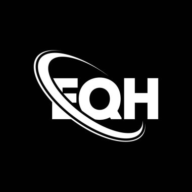 EQH logosu. EQH harfi. EQH harf logosu tasarımı. Çember ve büyük harfli monogram logosuyla birleştirilmiş EQH logosu. Teknoloji, iş ve emlak markası için EQH tipografisi.