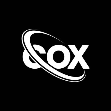 COX logosu. COX mektubu. COX mektup logosu tasarımı. Çember ve büyük harfli monogram logosuna bağlı COX logosu. Teknoloji, iş ve emlak markası için COX tipografisi.