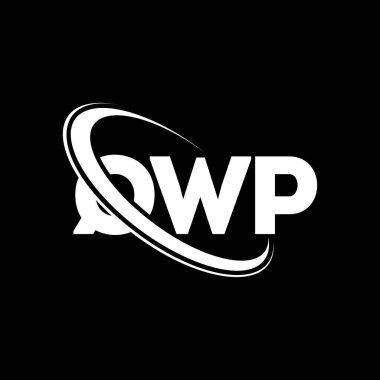 QWP logosu. QWP mektubu. QWP harf logosu tasarımı. Çember ve büyük harfli monogram logosuna bağlı QWP logosu. QWP teknoloji, iş ve gayrimenkul markası tipografisi.