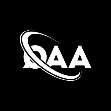 QAA logosu. QAA mektubu. QAA harf logo tasarımı. Çember ve büyük harfli monogram logosuna bağlı QAA logosu. Teknoloji, iş ve emlak markası için QAA tipografisi.