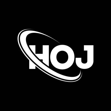 HOJ logosu. HJ mektubu. HOJ mektup logosu tasarımı. Çember ve büyük harfli monogram logosuna bağlı ilk HOJ logosu. Teknoloji, iş ve emlak markası için HOJ tipografisi.