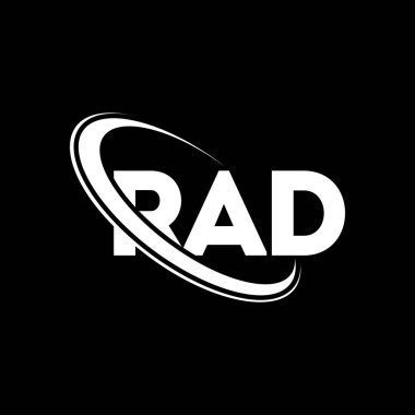 RAD logosu. RAD mektubu. RAD harf logosu tasarımı. Çember ve büyük harfli monogram logosuna bağlı RAD logosu. Teknoloji, iş ve emlak markası için RAD tipografisi.
