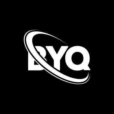 BYQ logosu. BYQ mektubu. BYQ harf logosu tasarımı. Daire ve büyük harfli monogram logosuna bağlı baş harfler. Teknoloji, iş ve emlak markası için BYQ tipografisi.