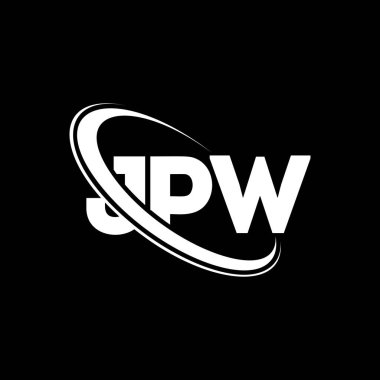 JPW logosu. JPW mektubu. JPW harf logosu tasarımı. Çember ve büyük harfli monogram logosuyla birleştirilmiş JPW logosu. Teknoloji, iş ve emlak markası için JPW tipografisi.