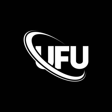 UFU logosu. UFU mektubu. UFU harf logosu tasarımı. Çember ve büyük harfli monogram logosuna bağlı ilk UFU logosu. Teknoloji, iş ve emlak markası için UFU tipografisi.