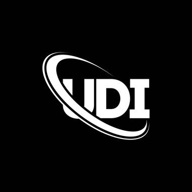 UDI logosu. UDI mektubu. UDI mektup logosu tasarımı. Çember ve büyük harfli monogram logosuna bağlı UDI logosu. Teknoloji, iş ve emlak markası için UDI tipografisi.