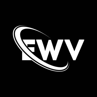 EWV logosu. EWV mektubu. EWV mektup logosu tasarımı. Çember ve büyük harfli monogram logosuna bağlı baş harfler. Teknoloji, iş ve emlak markası için EWV tipografisi.
