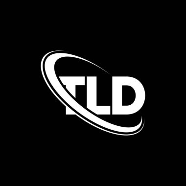 TLD logosu. Eski bir mektup. Eski harf logo tasarımı. Çember ve büyük harfli monogram logosuna bağlı TLD logosu. Teknoloji, iş ve emlak markası için TLD tipografisi.