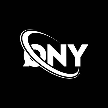 QNY logosu. QNY mektubu. QNY harf logosu tasarımı. Çember ve büyük harfli monogram logosuyla birleştirilmiş QNY logosu. Teknoloji, iş ve emlak markası için QNY tipografisi.