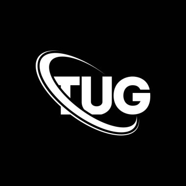 TUG logosu. TUG harfi. TUG harf logosu tasarımı. Çember ve büyük harfli monogram logosuna bağlı TUG logosu. Teknoloji, iş ve emlak markası için TUG tipografisi.