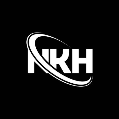 NKH logosu. NKH mektubu. NKH harf logosu tasarımı. Çember ve büyük harfli monogram logosuna bağlı NKH logosu. Teknoloji, iş ve emlak markası için NKH tipografisi.